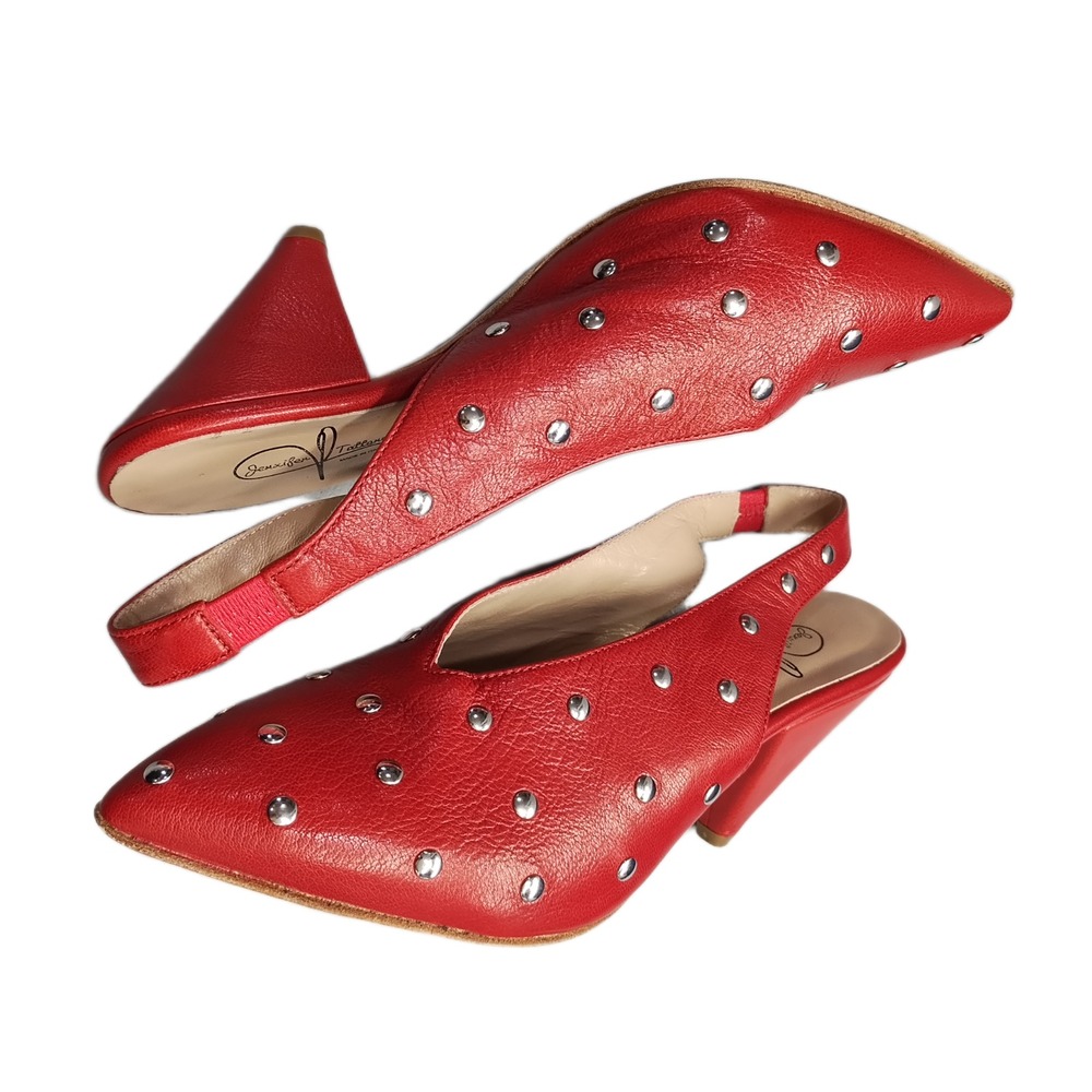 Jennifer Tattanelli Slingback Heels Womens 8.5 Red Studded Pointed Toe Slip On